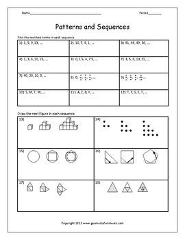 Patterns and Sequences Practice Worksheets by Algebra Funsheets | TPT