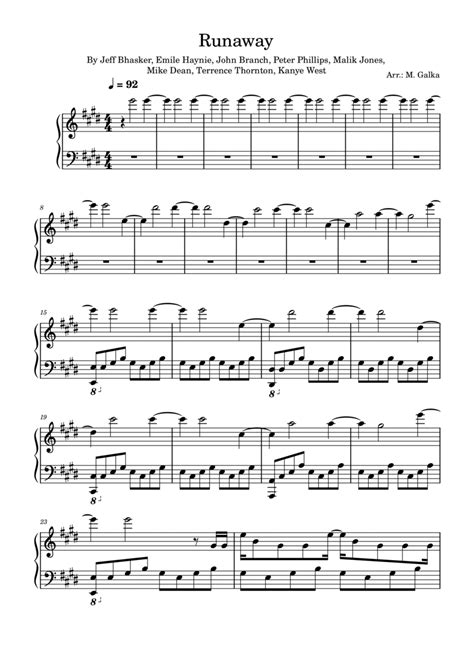 Runaway by Kanye West - Piano Solo - Digital Sheet Music | Sheet Music Plus