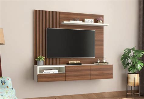 Buy Hailey Engineered Wood Wall-Mounted Tv Unit with Shelf & Drawers (Exotic Teak Finish) Online ...