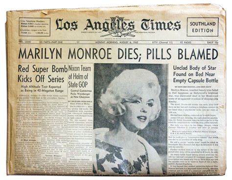 Lot Detail - The ''Los Angeles Times'' Newspaper Reporting the Death of ...