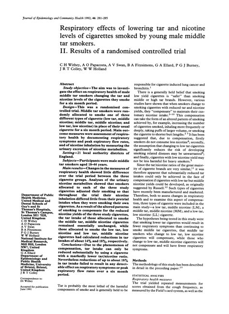 (PDF) Respiratory effects of lowering tar and nicotine levels of cigarettes smoked by young male ...