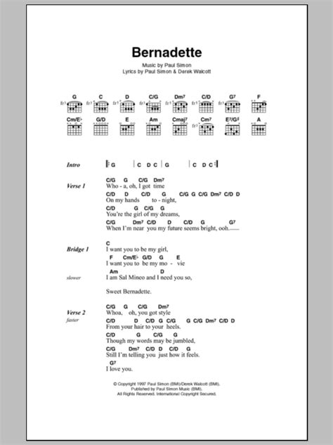 Bernadette by Paul Simon - Guitar Chords/Lyrics - Guitar Instructor