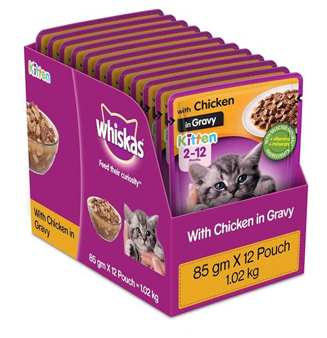 Buy Whiskas Kitten (2-12 months) Wet Cat Food, Chicken in Gravy, 12 ...