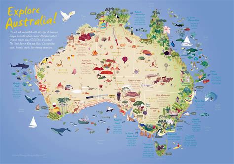 Large detailed travel illustrated map of Australia | Australia ...