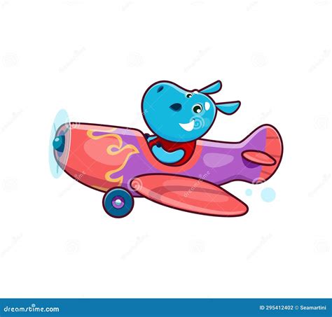 Cartoon Hippo Character on Plane, Animal Kid Pilot Stock Vector - Illustration of biplane, child ...