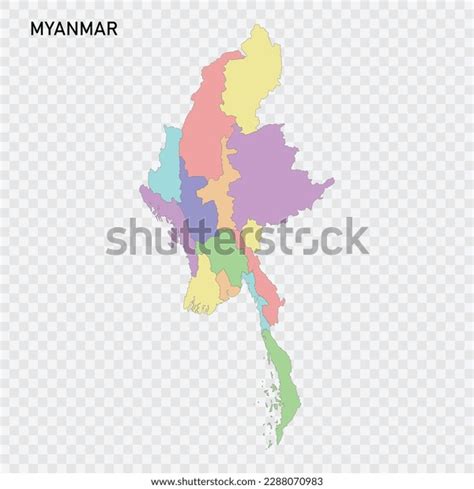 Isolated Colored Map Myanmar Borders Regions Stock Vector (Royalty Free ...