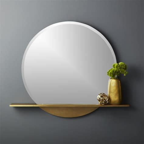 Shop Perch Round Mirror with Shelf 36". Round mirror rises out of built-in brass ledge. Shelf ...