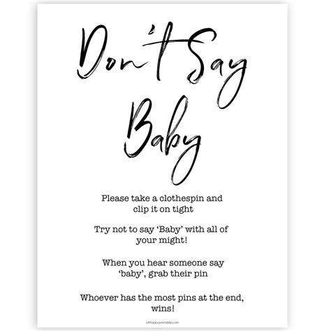 Don't Say Baby Game - Printable Gender Neutral Baby Shower Games – OhHappyPrintables