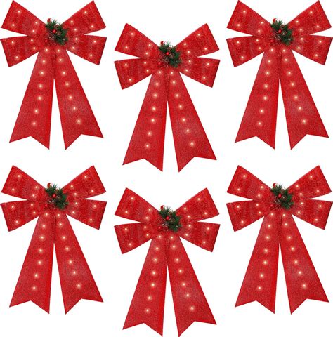 Amazon.com: 6 Pieces 22 Inch LED Christmas Wreath Bows Glitter Christmas Tree Ornaments Bows ...