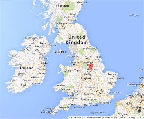 Nottingham on Map of UK