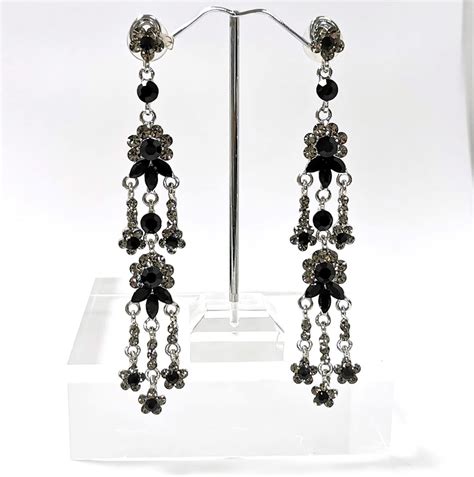 Black Crystal Chandelier Earrings - Alila