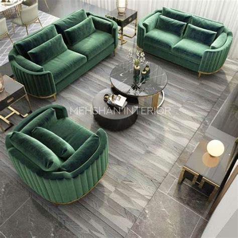 Sofa Set in Green Fabric