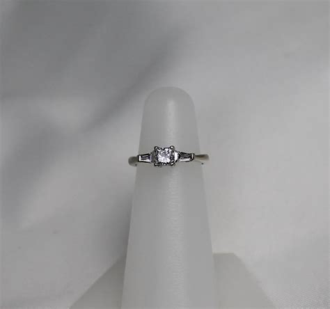 Classic Princess Cut Diamond With Baguettes, .5ctw, 14Kt WG from diamond-dis on Ruby Lane