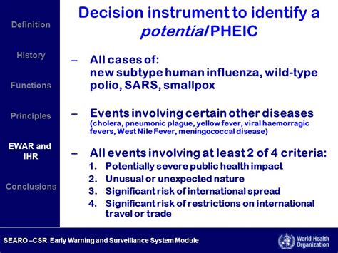 SEARO –CSR Early Warning and Surveillance System Module International Health Regulations and ...