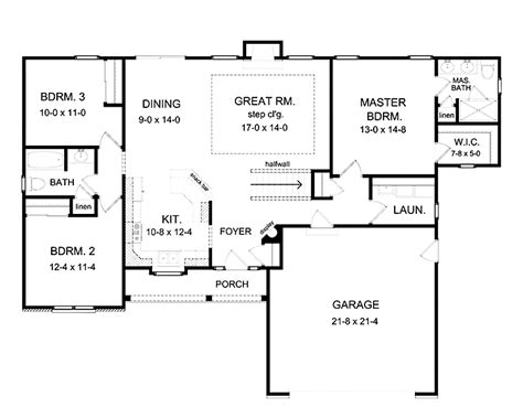 open floor plan: 3-Bedroom Ranch Floor Plans | Floor Plans AFLFPW75216 ...