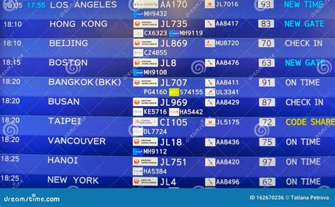 Departures Board at Narita Airport. Flight Information Electronically Timetable. Flight Schedule ...