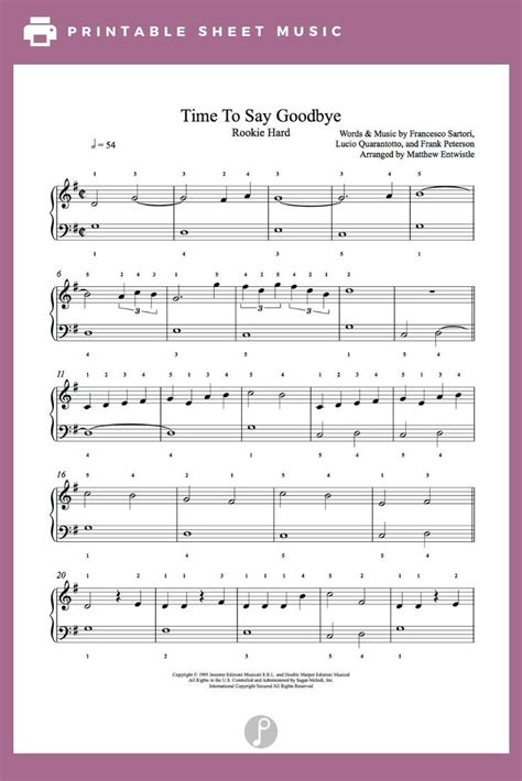 Time To Say Goodbye by Andrea Bocelli & Sarah Brightman Piano Sheet Music | Rookie Level | Sheet ...