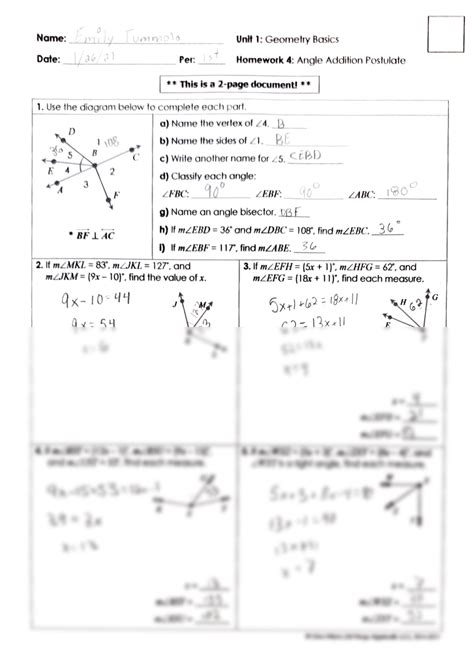 Angle Addition Practice Worksheet