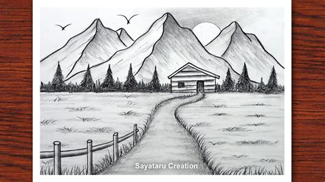 How to draw Sunset in Mountain with pencil, Sayataru Creation Drawing 2021