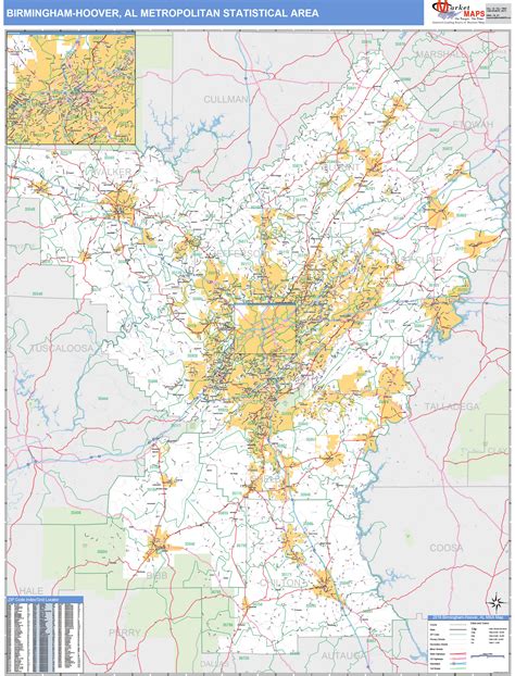 Birmingham-Hoover, AL Metro Area Wall Map Basic Style by MarketMAPS - MapSales