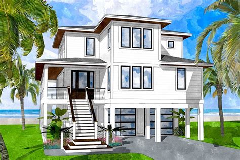 Plan 15238NC: Elevated Coastal House Plan with 4 Bedrooms | Modern ...