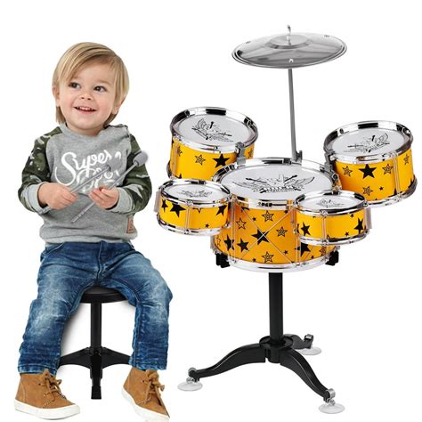 Kids Children Jazz Drum Set 5PCS Drums Vibration Electronic Effects Musical Percussion ...