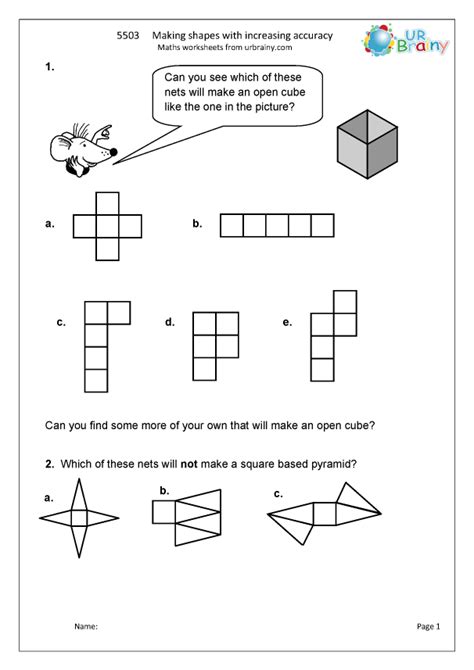 Nets Of Cube Worksheet : Worksheet Identifying Nets For A Cube Helping ...