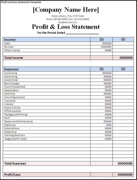 Profit and loss template strong illustration templates statement | Profit and loss statement ...