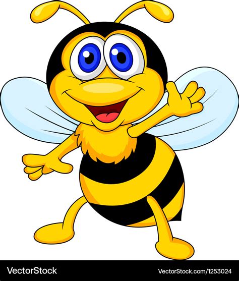 Cute bee cartoon waving Royalty Free Vector Image