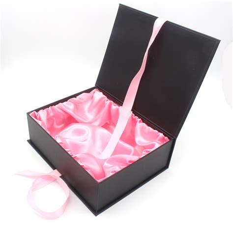 Custom Logo Printed Black Pink Magnetic Luxury Silk Satin Lined Packaging Gift Box With Lid And ...