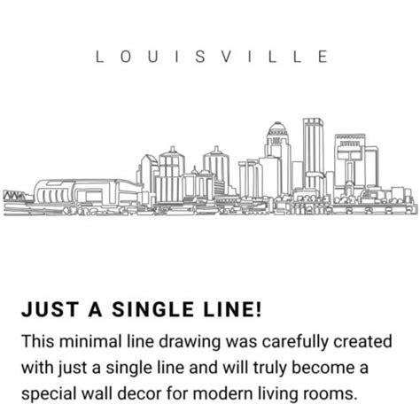 Framed Louisville Skyline Wall Art - Minimal Line Art Wall Decor