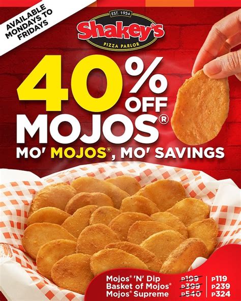 Cool Pizza Shop Shakey's Mojos 40% Off Promo February 2023