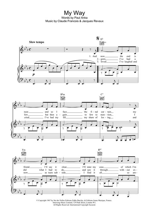 My Way by Frank Sinatra Sheet Music for Piano, Vocal & Guitar Chords (Right-Hand Melody) at ...