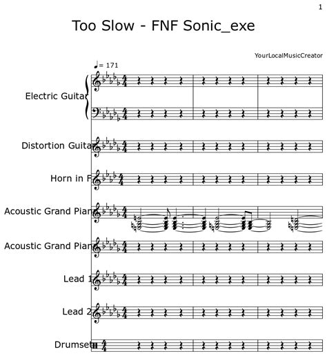 FNF - Too Slow - Sheet music for Electric Guitar, Distortion Guitar, Piano, Drum Set