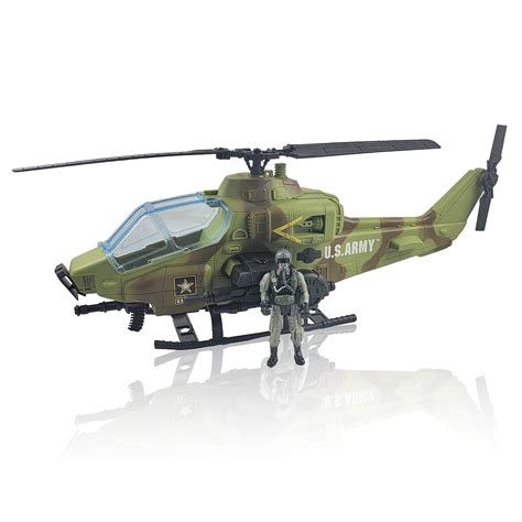 United States Army AH-64 Apache Helicopter Toy & Soldier Action Figure Set - Hand Driven ...