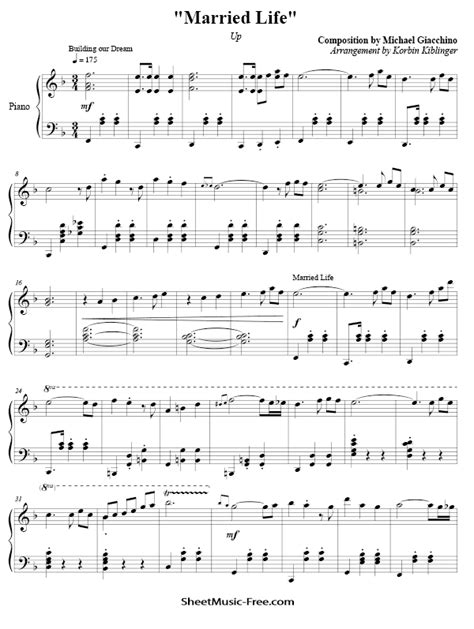 Married Life Piano Sheet Music