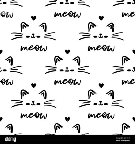 Black cat seamless pattern. Meow and cat paws background vector ...