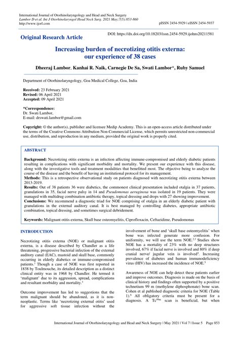 (PDF) Increasing burden of necrotizing otitis externa: our experience ...