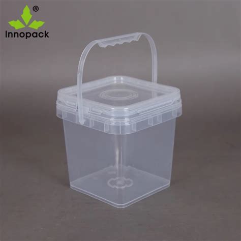 Clear Square Bucket 4l Plastic Bucket With Handle For Food - Buy Plastic Bucket,Square Plastic ...