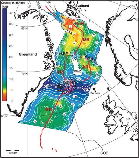 The thickness of oceanic crust. Contours from 2 to 8 km are shown as... | Download Scientific ...