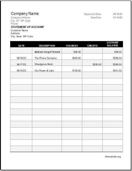 Monthly Statement of Account Template | Excel Templates