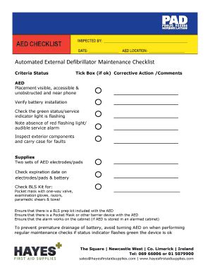 Defibrillator Maintenance Checklist - Fill Online, Printable, Fillable ...