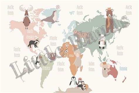 the world map with animals and people on it