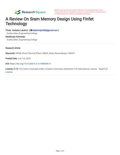 (PDF) A Review On Sram Memory Design Using Finfet Technology