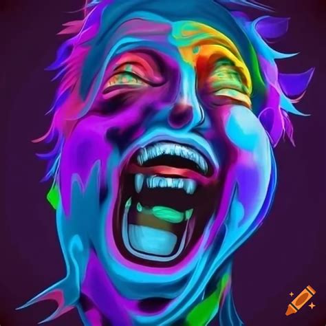 Colorful neon line art of a laughing jester on Craiyon