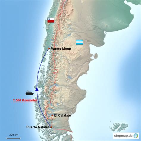 StepMap - Puerto Natales - Puerto Montt - Landkarte für Chile