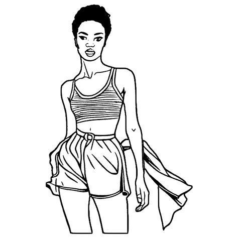 Blasian Fashion Model Coloring Page · Creative Fabrica