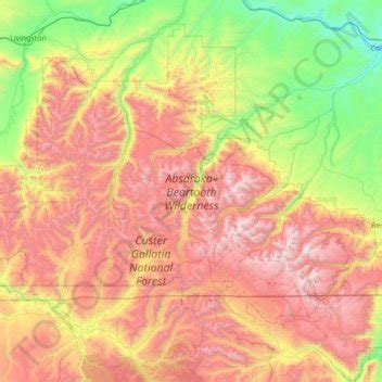 Absaroka-Beartooth Wilderness Area topographic map, elevation, terrain