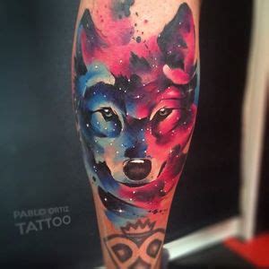 Tattoo uploaded by Robert Davies • Watercolor Galaxy Wolf Tattoo by ...