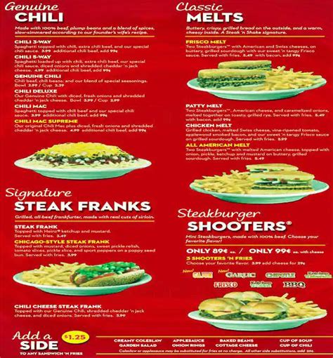 Menu at Steak 'n Shake fast food, Rockford, E State St